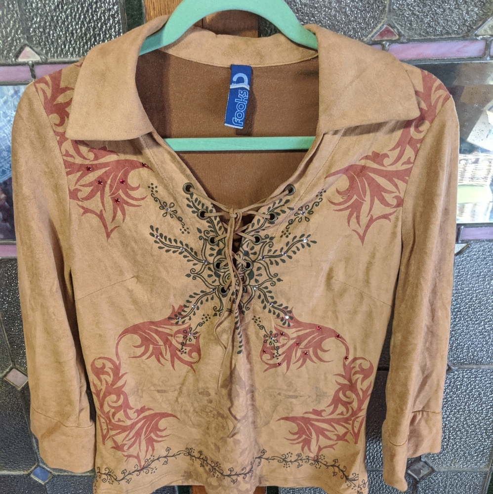 Faux Suede Western Style Shirt
